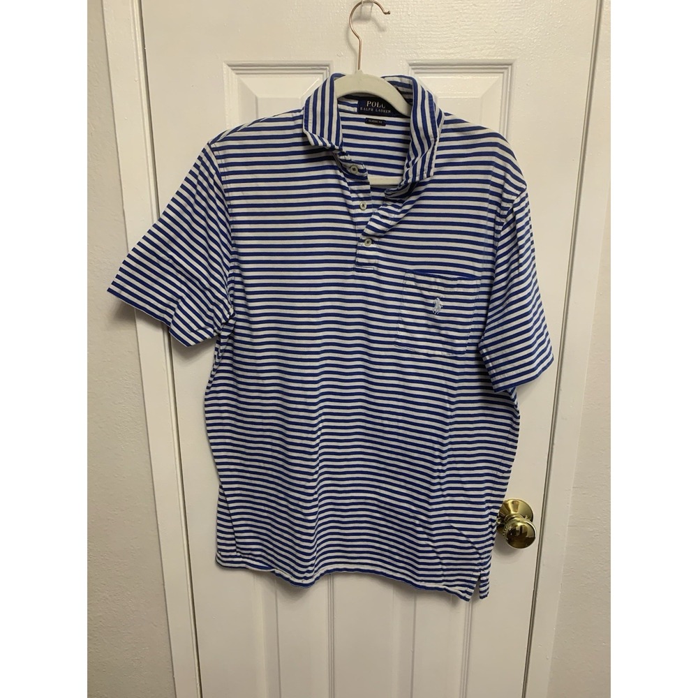 Polo Ralph Lauren Mens Classic Fit Striped Shirt Blue/White Collared Shirt L